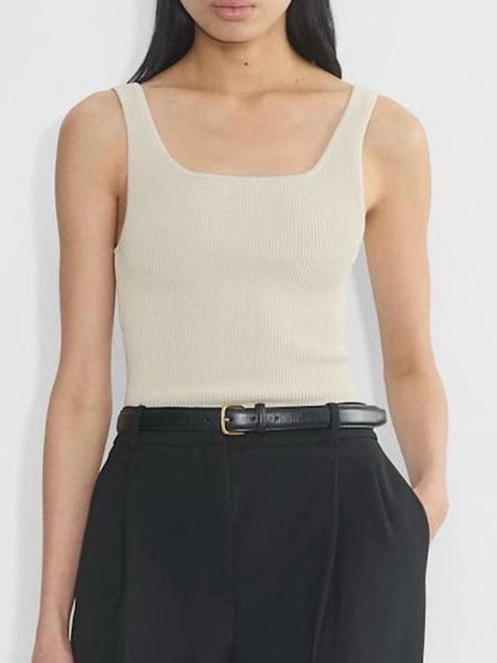 Aritzia Ribbed Square-Neck Tank Top in Light Cream